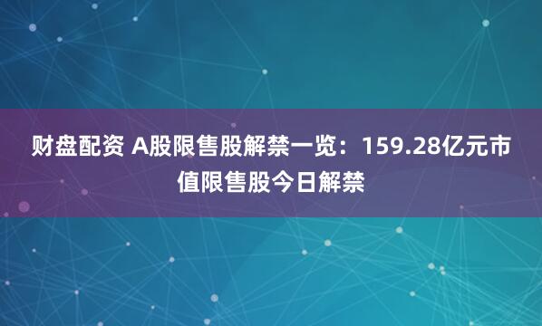 财盘配资 A股限售股解禁一览：159.28亿元市值限售股今日解禁